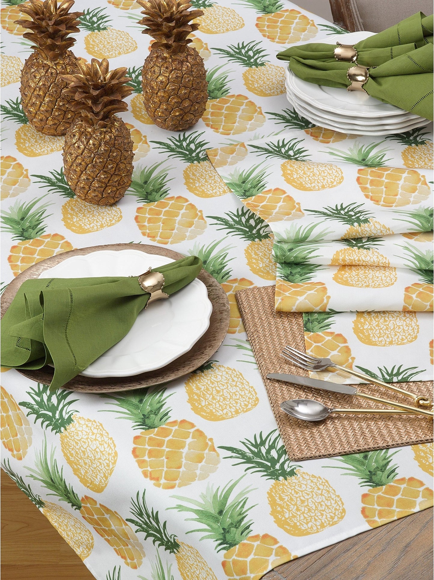 Fennco Styles Tropical Pineapple Printed Square Tablecloth 56" W X 56" L