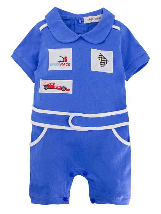 Blue Baby Racer Cotton Costume Romper