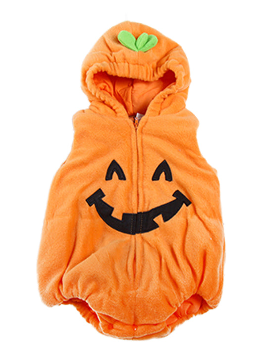Orange Pumpkin Fleece Hooded Jumpsuit Baby Costume