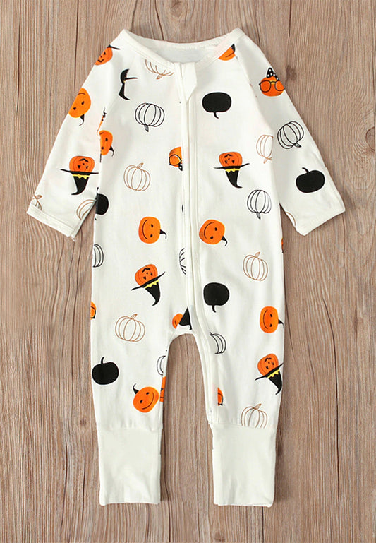 Little Witch Pumpkin Print Cotton Halloween Baby Romper