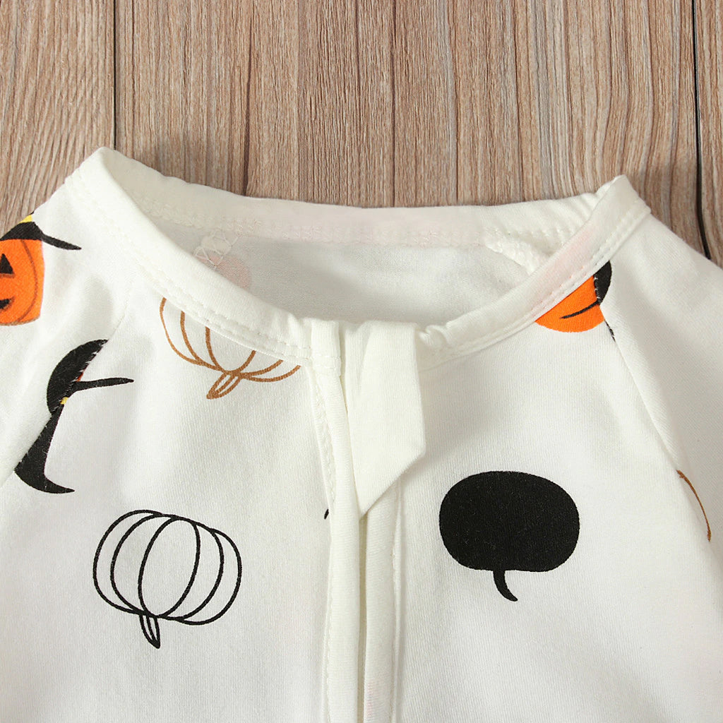 Little Witch Pumpkin Print Cotton Halloween Baby Romper